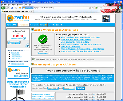 Zenbu wireless zone administration page